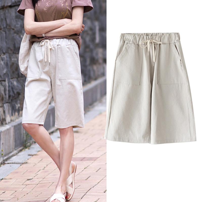 Новые модные шорты, женские летние легкие брюки с высокой талией, широкие брюки, повседневные брюки средней длины, прямые, большого размера, с эластичной талией, для женщин