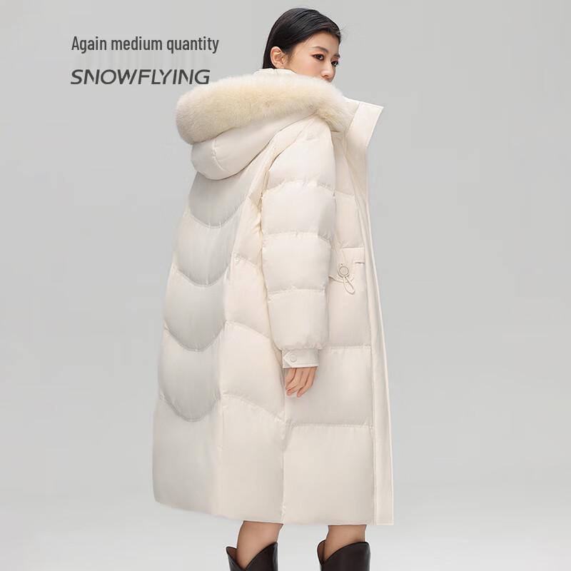 SNOWFLYING Women's Long Hooded Duck Down Jacket with Faux Fur Collar
