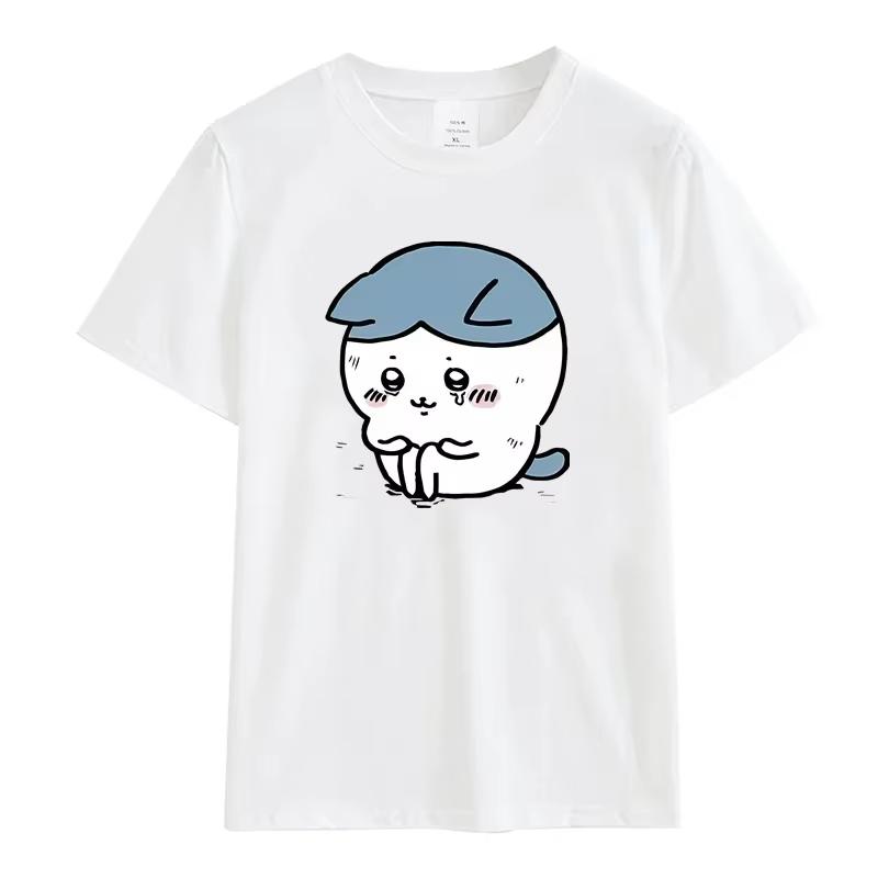 Miniso Chiikawa Cartoon Women Summer Cotton Funny T-Shirts Round Collar Clothes Short Sleeve Clothing Classic Casual Loose Tops