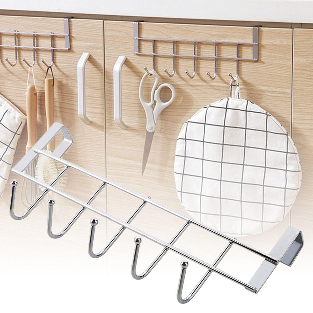 Good Load-Bearing Stainless Steel Bathroom Organizer 5 Hooks Rack Towel Hanger Rack Door Hook