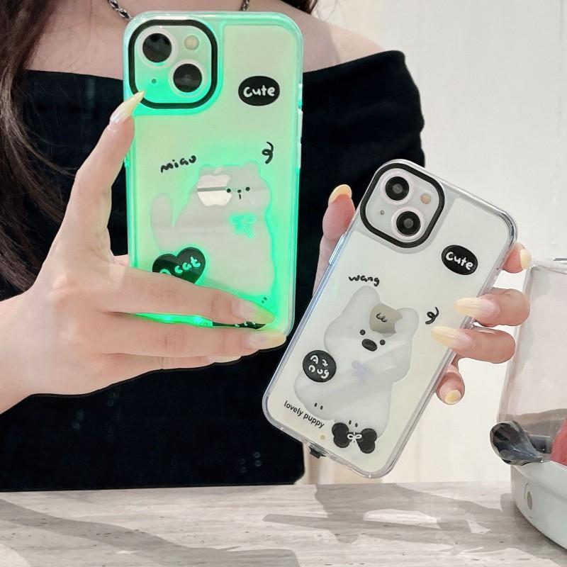 Glowing Phone Case IPhone 17 Pro Max Cute Cat Cartoon Design 16 15 14