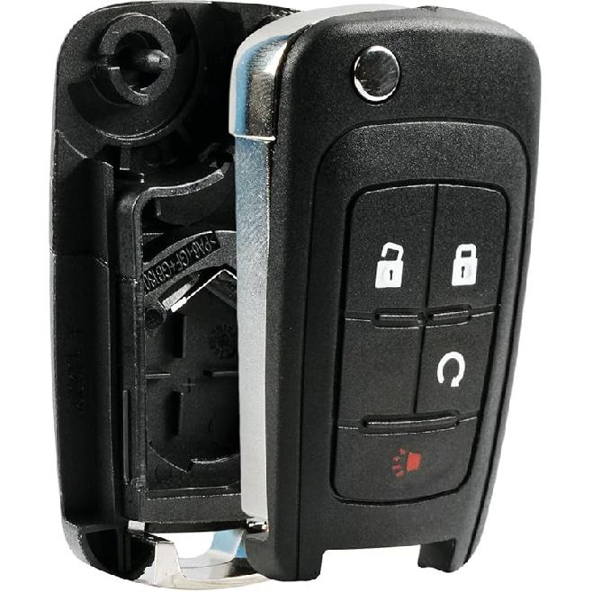 Key Fob Keyless Entry Remote Flip Shell Case & Pad fits Chevy 2010-2017 Equinox / 2012-2017 Sonic / 2015-2017 Trax / GMC 2010-2017 Terrain