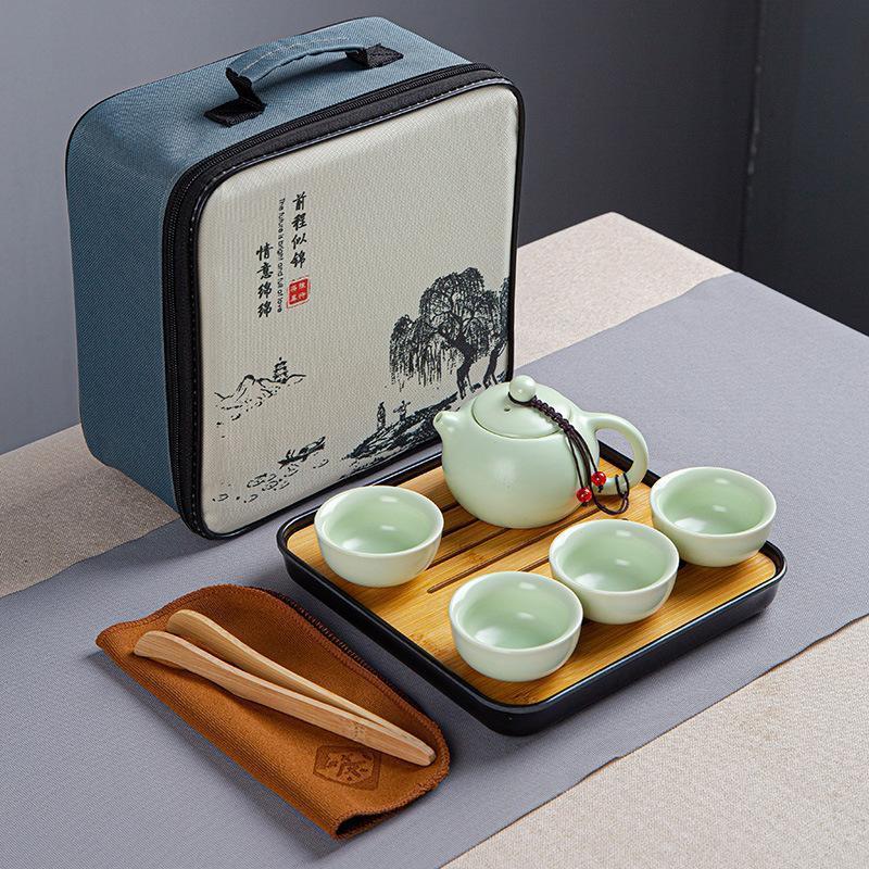 Portable Ceramic Ding Kiln Travel Kung Fu Tea Set Kuaike Cup Storage Bag Company Event Gifts