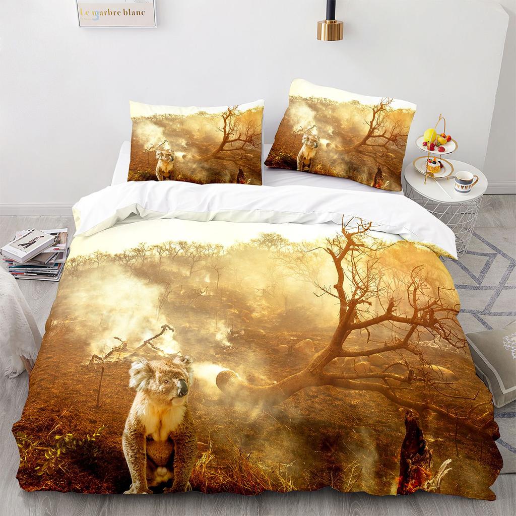 Comfortable Cartoon Koala Pattern Duvet Cover Set With Duvet Cover And Pillowcases King Queen Twin Sizes For Boys Girls And Kids