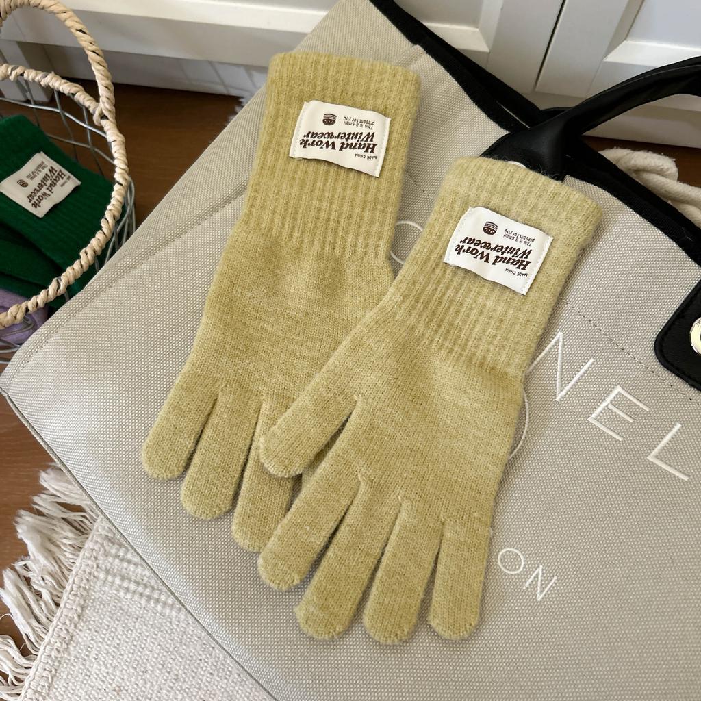 Touchscreen Exposed Finger Solid Color Warm Knit Long Windproof Five Finger Cycling Korean Version Trendy Versatile Women Gloves