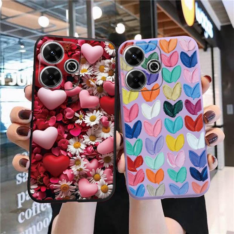 Милый чехол для телефона с цветком в виде сердца для iPhone Samsung S25 Ultra A55 S24 FE A16 Xiaomi Redmi Note14 13 Pro 14C Huawei Honor 200 Realme противоударный матовый чехол