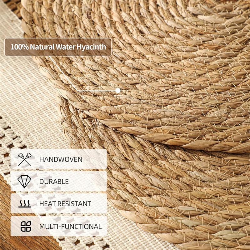 Defined Deco Woven Placemats Set of 1-4 Round Rattan Placemats Natural Hand Hyacinth Placemats for Dining Table,Home,Wedding