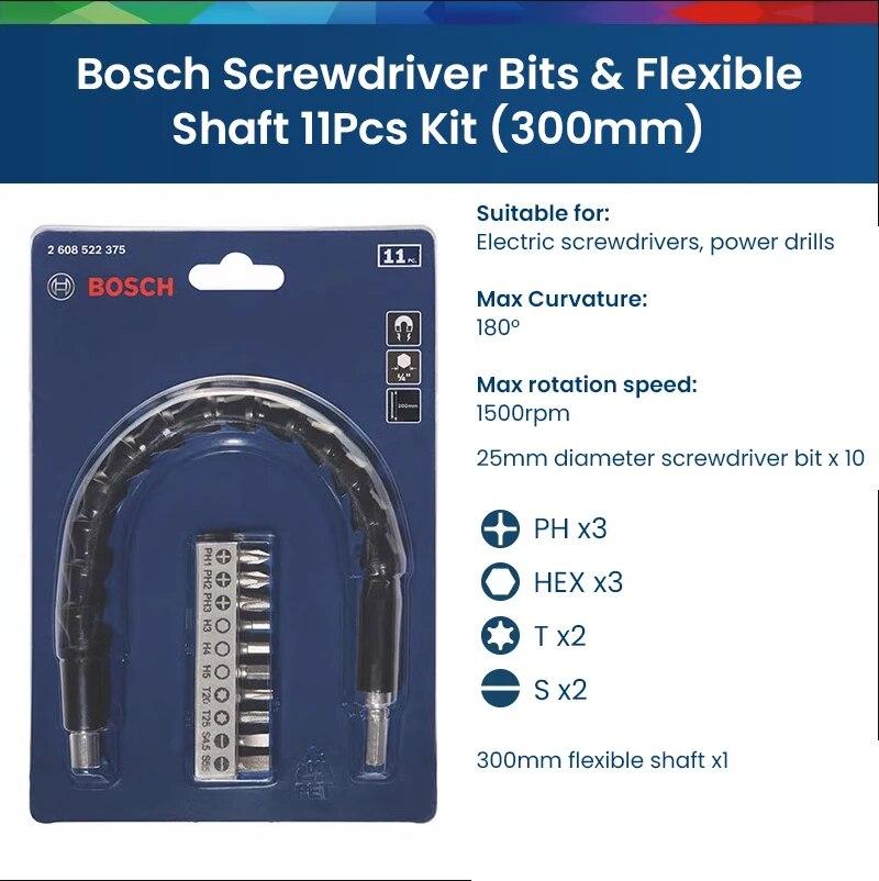 Bosch Professional Screwdriver Bit Flexible Shaft 11Pcs Kit 200mm 300mm Screwdriver Bits Flexible Shaft Kit 360°Omni-direction 11Pcs Kit