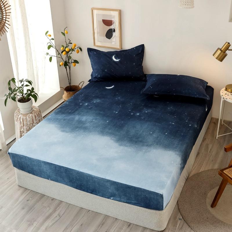 Printed Fitted Mattress Cover Dustproof Protector Sheet For Single Double Queen King Bed 1Pc