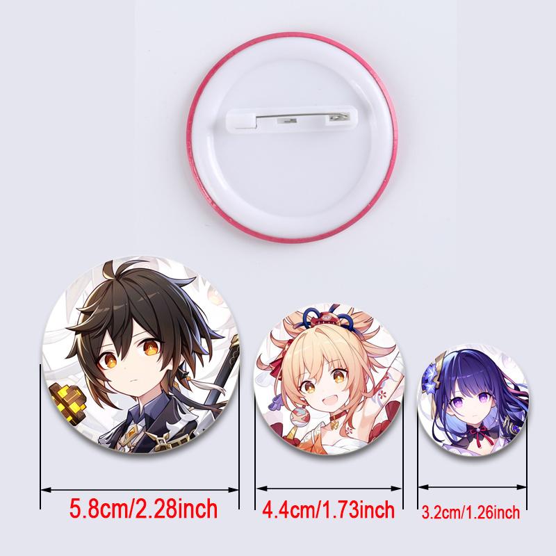 32/44/58mm Game Anime Genshin Impact Pin Fun Cartoon Cute Head Image Brooch Badge Bag Decor for Fans Collection Friends Gift Accessory