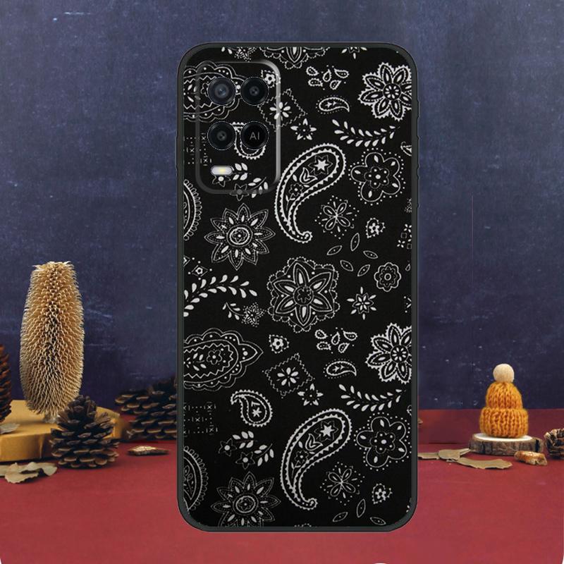 Черный Бандана Пейсли Чехол Для Oppo A16 A76 A96 A17 A57 A40 A60 A80 A98 A58 A78 A18 A38 A54 A74 A94 A15 A5 A6 Pro