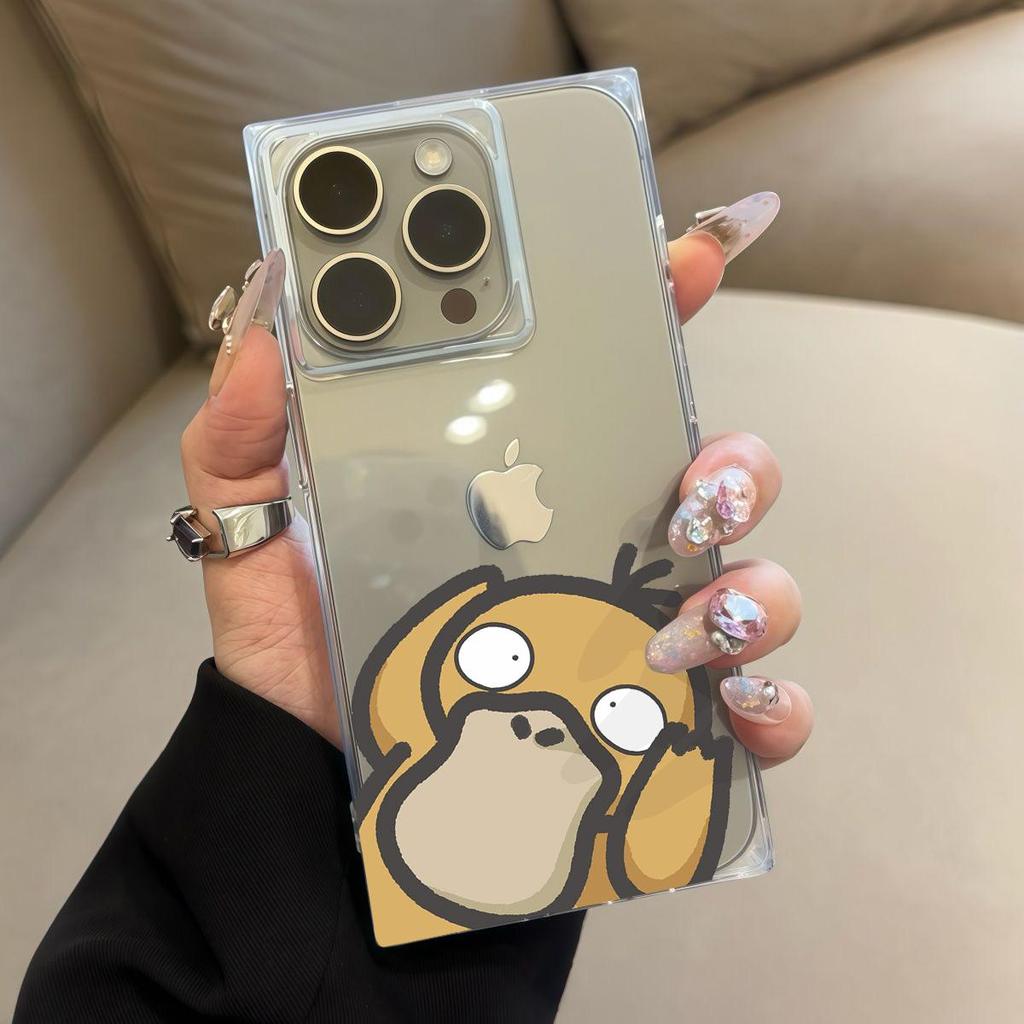 Прозрачный квадратный чехол-бампер для iPhone 11 13 15 Plus 14 Pro Max 16 ProMax 12, защита от окисления, чехол с причудливым узором с утками