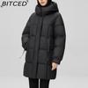 BITCED Fashionable Mid-Length Cotton Coat for Women Trendy Casual Warm-Weather Jacket with Detachable Hood