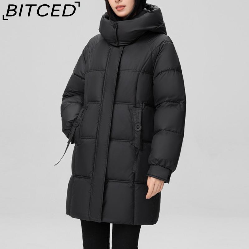 BITCED Fashionable Mid-Length Cotton Coat for Women Trendy Casual Warm-Weather Jacket with Detachable Hood
