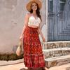 Макси-юбка с цветочным принтом в стиле бохо для женщин, эластичная юбка трапециевидной формы с высокой талией и большим подолом для женщин