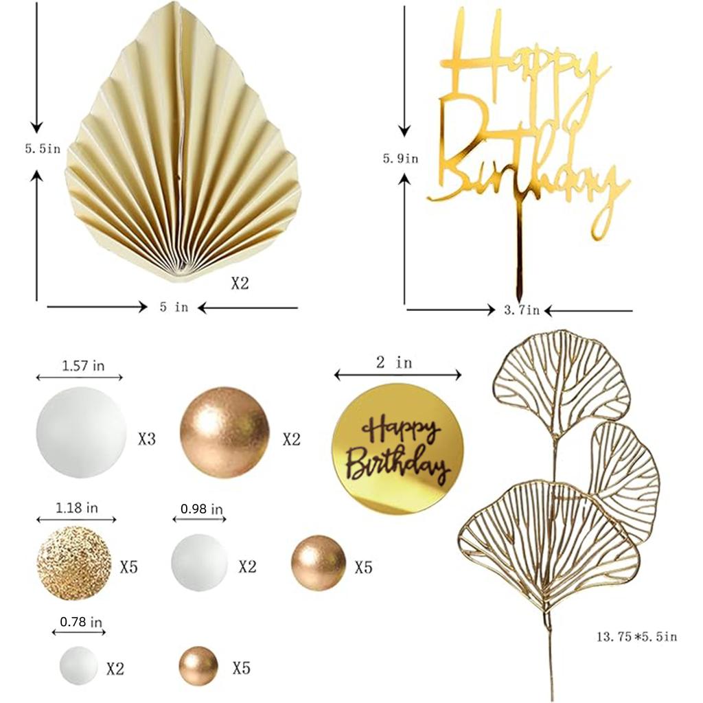 White Gold Balls Cake Toppers Balls Birthday Cake Decorations for Birthday Boho Wedding Baby Shower Party Supplies (White Gold)