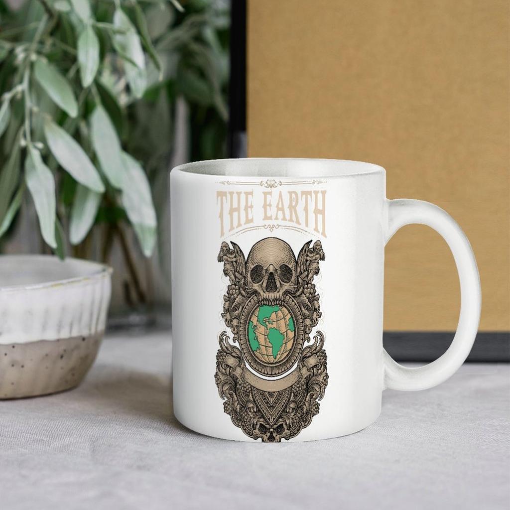 11oz White Ceramic Coffee Mug with Printed Sides, Comfortable Grip and Glossy Finish, Ideal for Daily Hot Beverages