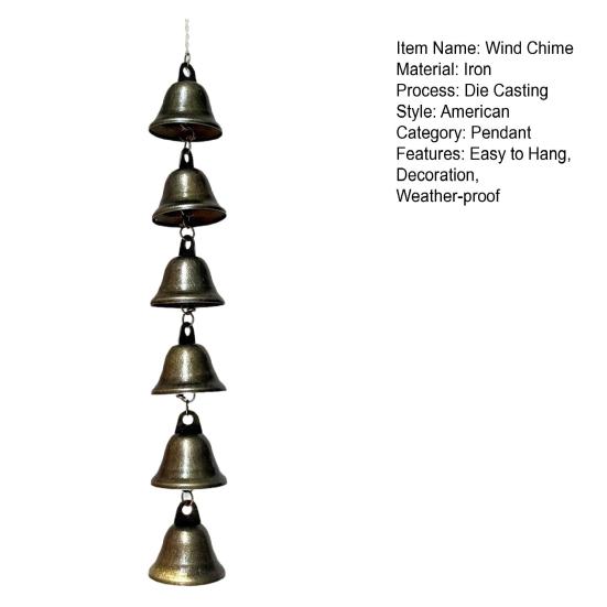Vintage Hanging Wind Chime Weather-proof Metal Wind Bell Cluster with Chain Retro Outdoor Garden Patio 6/9 Bells Hanging Decoration Ornament