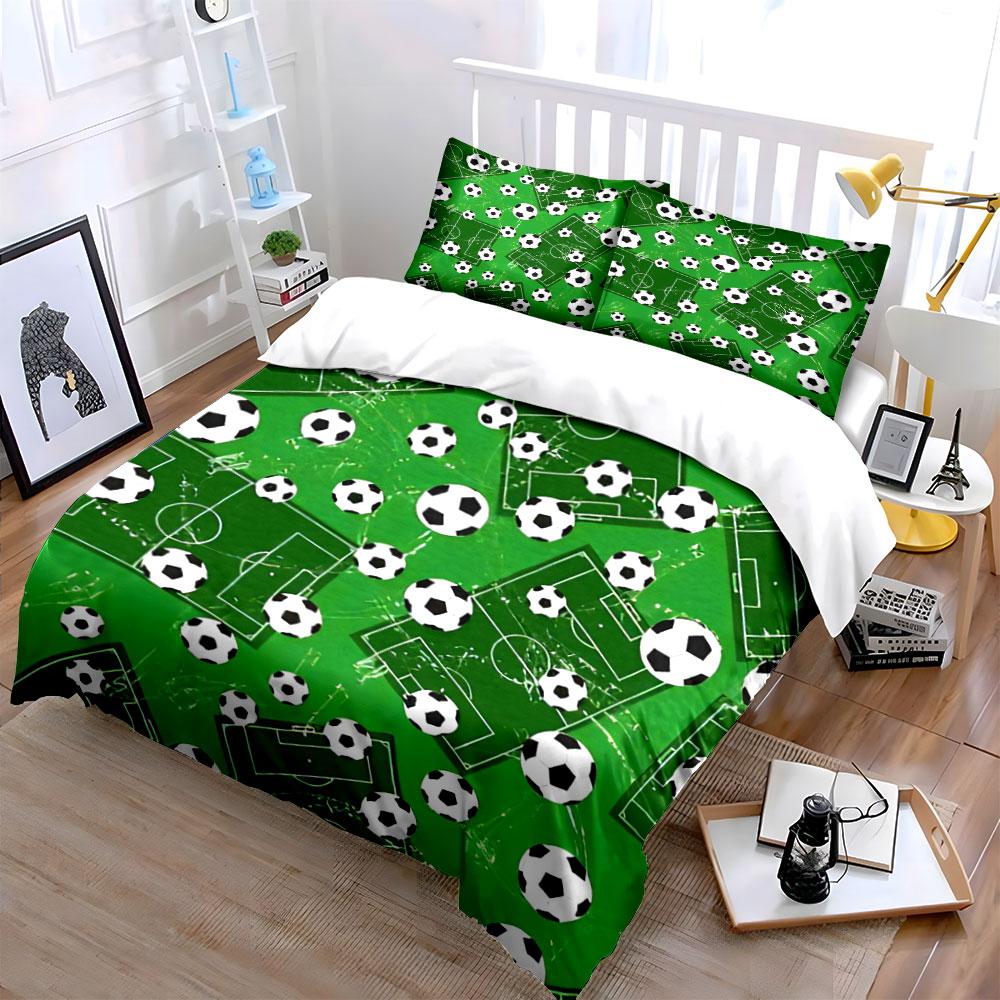 Soccer balls, fields pattern. Bedding sets Duvet cover sets Duvet covers Pillowcases(1 * Duvet Cover 2 * Pillowcases without duvet insert)