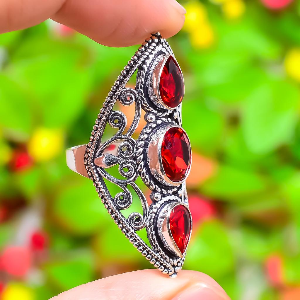 Мозамбикский гранат драгоценный камень 925 стерлинговое серебро подарок ювелирное кольцо размер 7