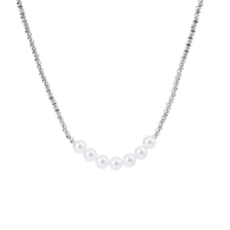 Irregular broken silver pearl pendant necklace women's high-end design sense collarbone chain simple light luxury temperament neck chain