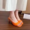 With Skirt Patent Leather Niche Sexy High Heels, Wear Thin Heels Open-toed Square Head One-word Slippers 2025 Summer and Autumn New Models