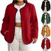Women's Fashion Casual Plus Size Long Sleeve Solid Color Fleece Jacket