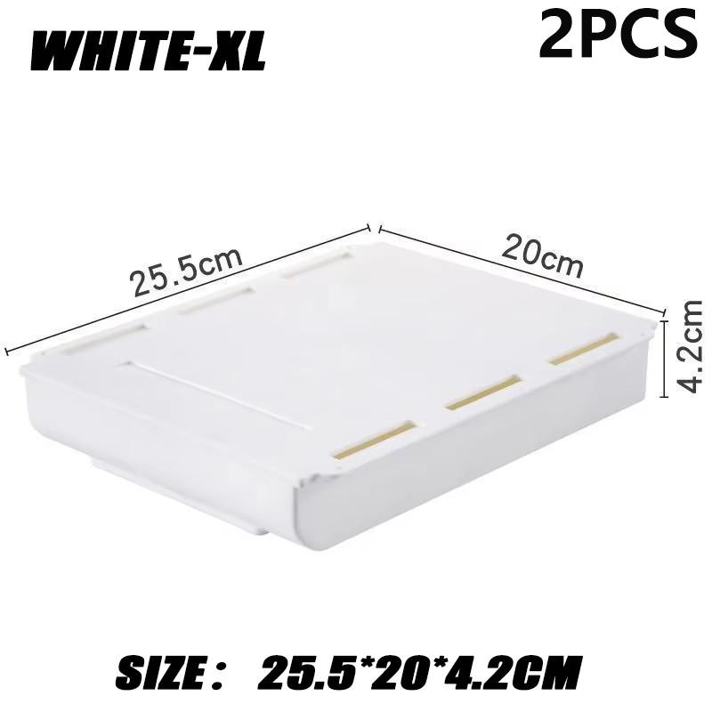 2pc White SelfAdhesive Storage Drawer Box Makeup Pencil Tray Desk Hidden Under Desk Stand Self-adhesive Under-drawer Storage Box