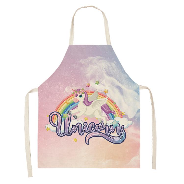 Цельный кухонный фартук с мультяшным единорогом и музыкальным принтом, хлопковый льняной фартук без рукавов, мужские и женские бытовые чистящие средства