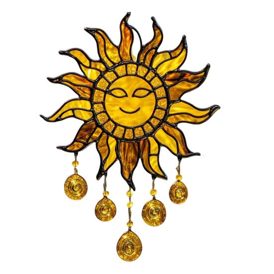 Sun Design Sun Catcher Acrylic Hanging Decoration Stained Glass Inspired Suncatcher Window Decor for Garden or Living Room