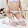 Erotic Open Crotch Pearl Massage Suspenders Stockings Women Floral Lace Sexy Lingerie Pantyhose Transparent Thigh Tights S114