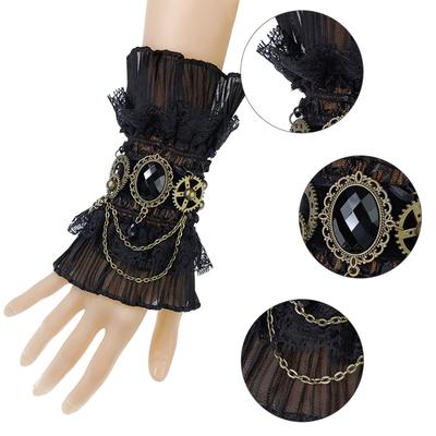 Готические стимпанк кружевные манжеты с оборками, накладные рукава с кристаллами и шестеренками, митенки без пальцев, браслет-гетры на руки на Хэллоуин