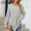 Women's Fashion Casual Autumn Winter Solid Color Print Long Sleeve O Neck Blouses & Shirts