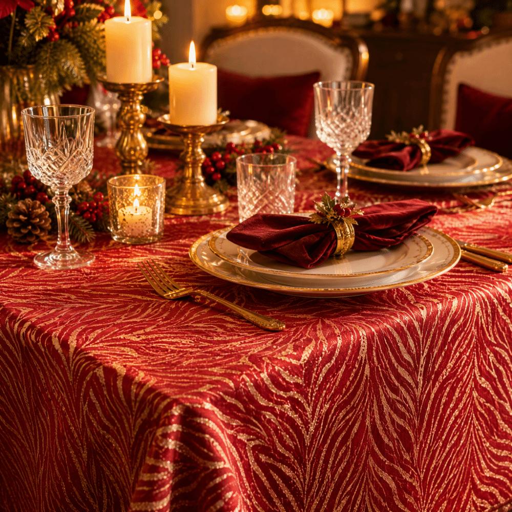 Polyester Cotton Table Cover Golden Jacquard Dining Table Cloth Holiday Decor