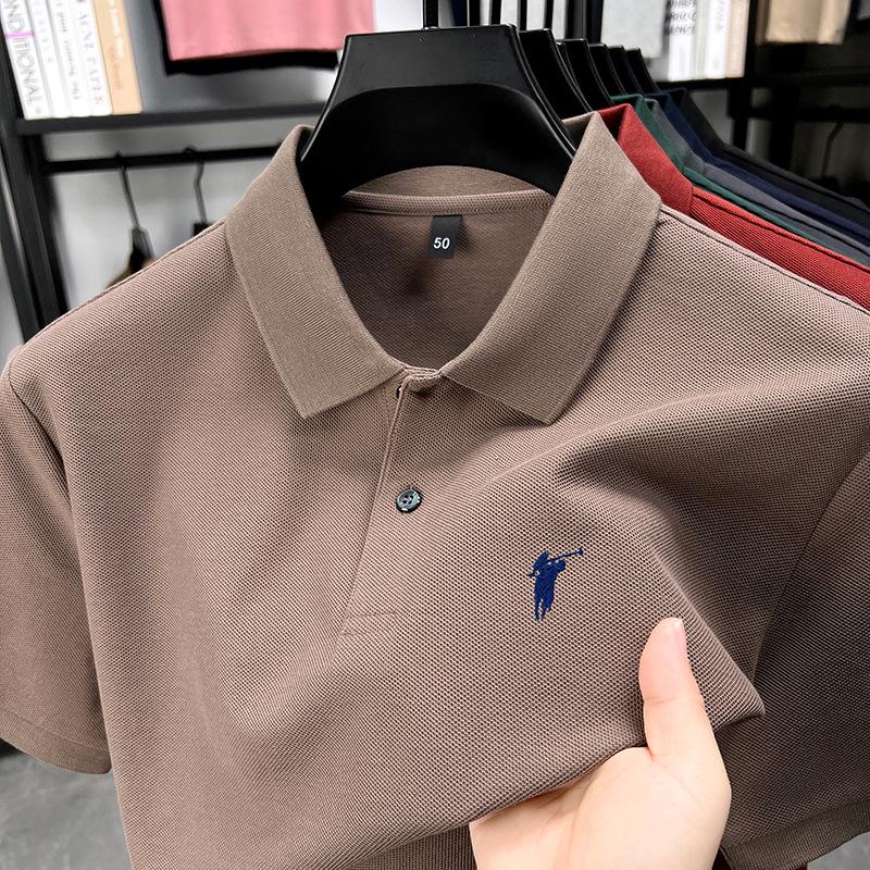 Мужская летняя футболка-поло из чистого хлопка с вышивкой логотипа пони 2025