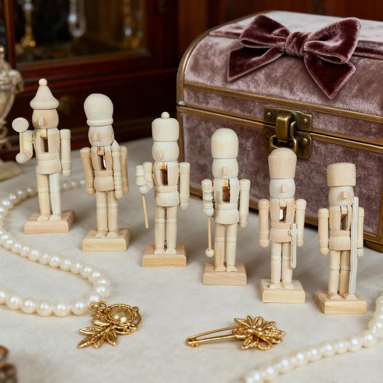 6 шт. Неокрашенные рождественские щелкунчики 5 дюймов Деревянные фигурки щелкунчиков Сделай сам Фигурки солдатиков-щелкунчиков Рождественский поделочный проект для взрослых и детей Праздник