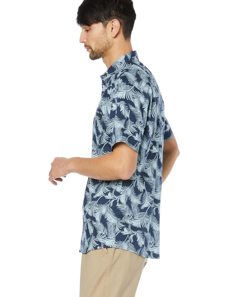 Amazon Essentials Рубашка с коротким рукавом обычного кроя с узором цвета морской волны и листьями пальм, размер XL, мужской дизайн,