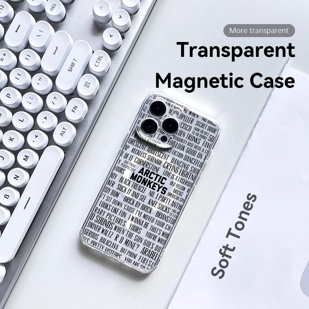 Rock Arctic M-Monkeys Phone Case For iPhone 17 16 15 14 13 12 Pro Max Plus With Magnetic Crystal Clear Case Wireless Charge