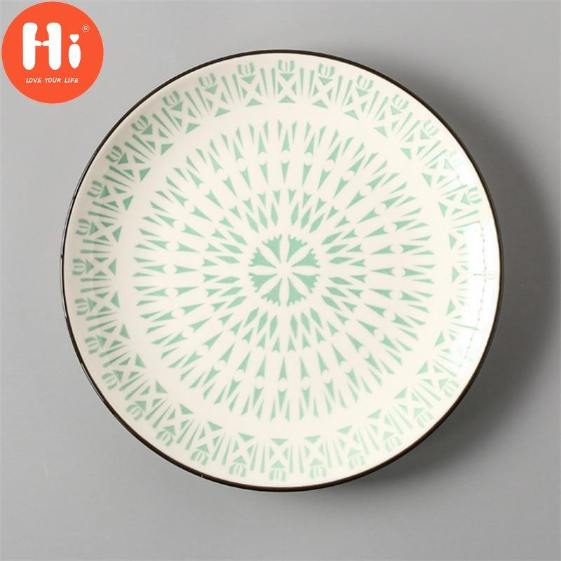 Japanese Style 8 Inch Ceramic Under Glazed Vegetable Dinner Plate Simple Dessert Plate Household Small Steak Dish Food Container