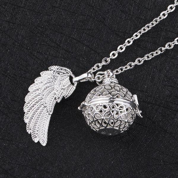 Бола для беременных с подвеской в виде клетки с двойным цветком и крыльями ангела