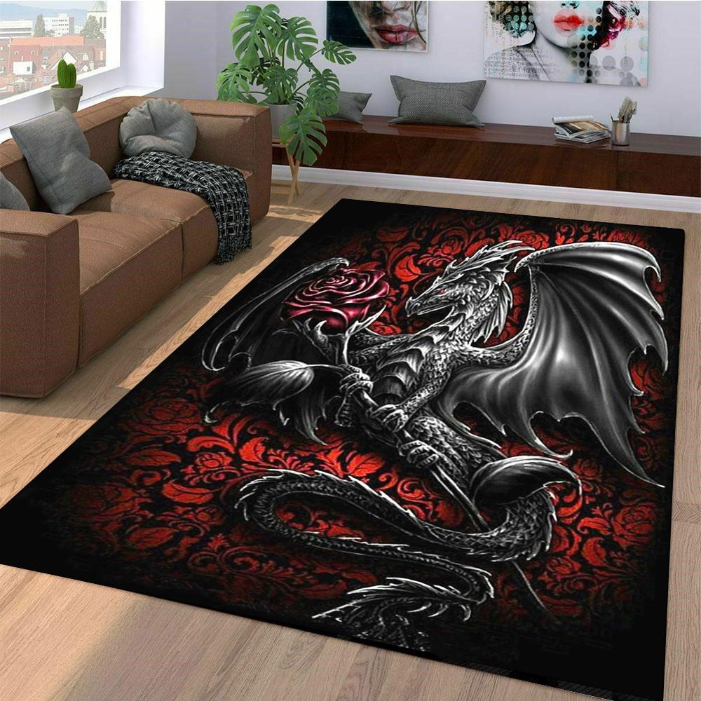 Dragon With Rose Pattern Pringting Rug Non-slip Rug Floor Mat Doormat Carpet for Bedroom Living Room Kitchen Mats for Floor