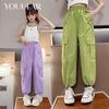 Летние комбинезоны для девочек, новинка 2024 года, детские дышащие штаны для детей среднего и большого размера, свободные спортивные штаны, широкие брюки