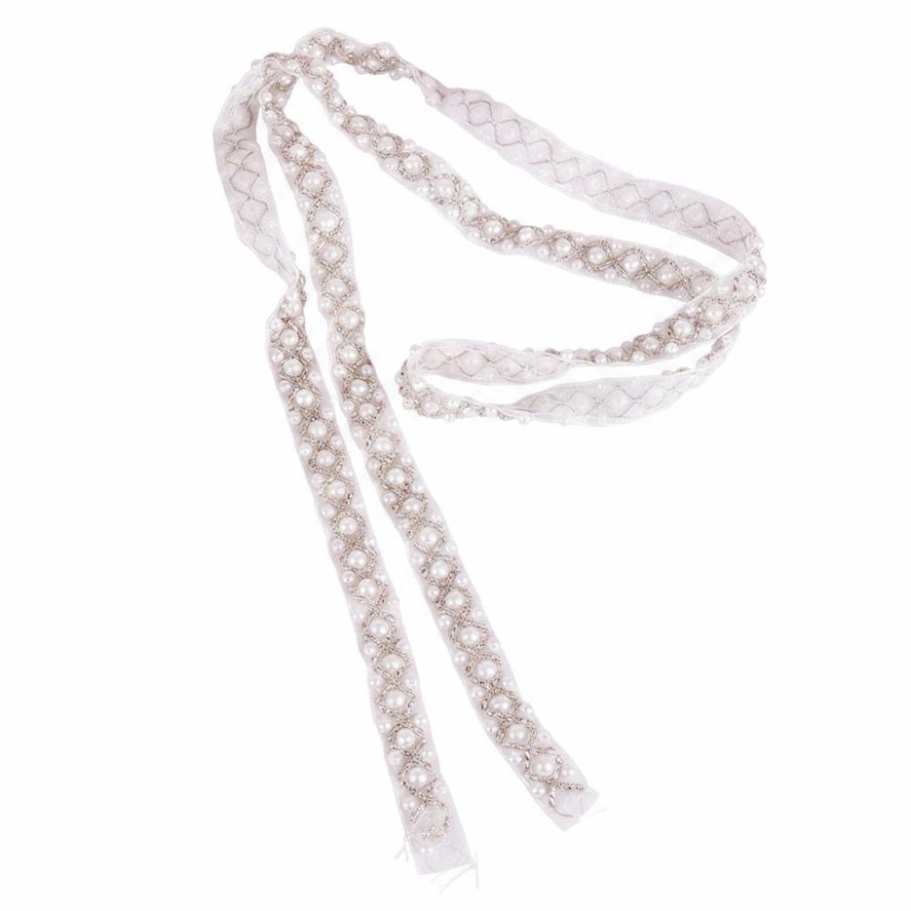 1pcs Ribbon Tape Pearl Beaded Trim Handmade Lace Beaded Fringe Trim DIY Craft Project