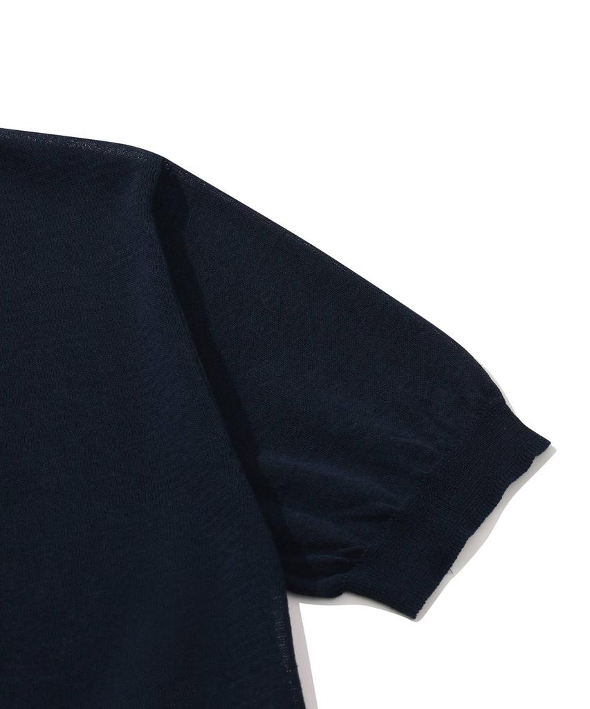 COVERNAT WOMAN Sheer Collar Crop Half Knit Navy