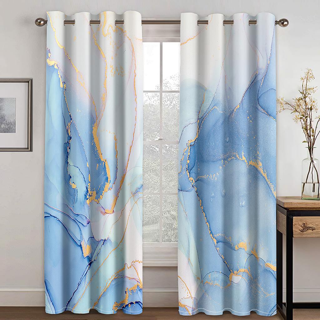 Modern Colorful Marble Abstract Art Crack Thin 2 Pieces Light Filtering Curtain for Living Room Bedroom Home Window Drape Decor