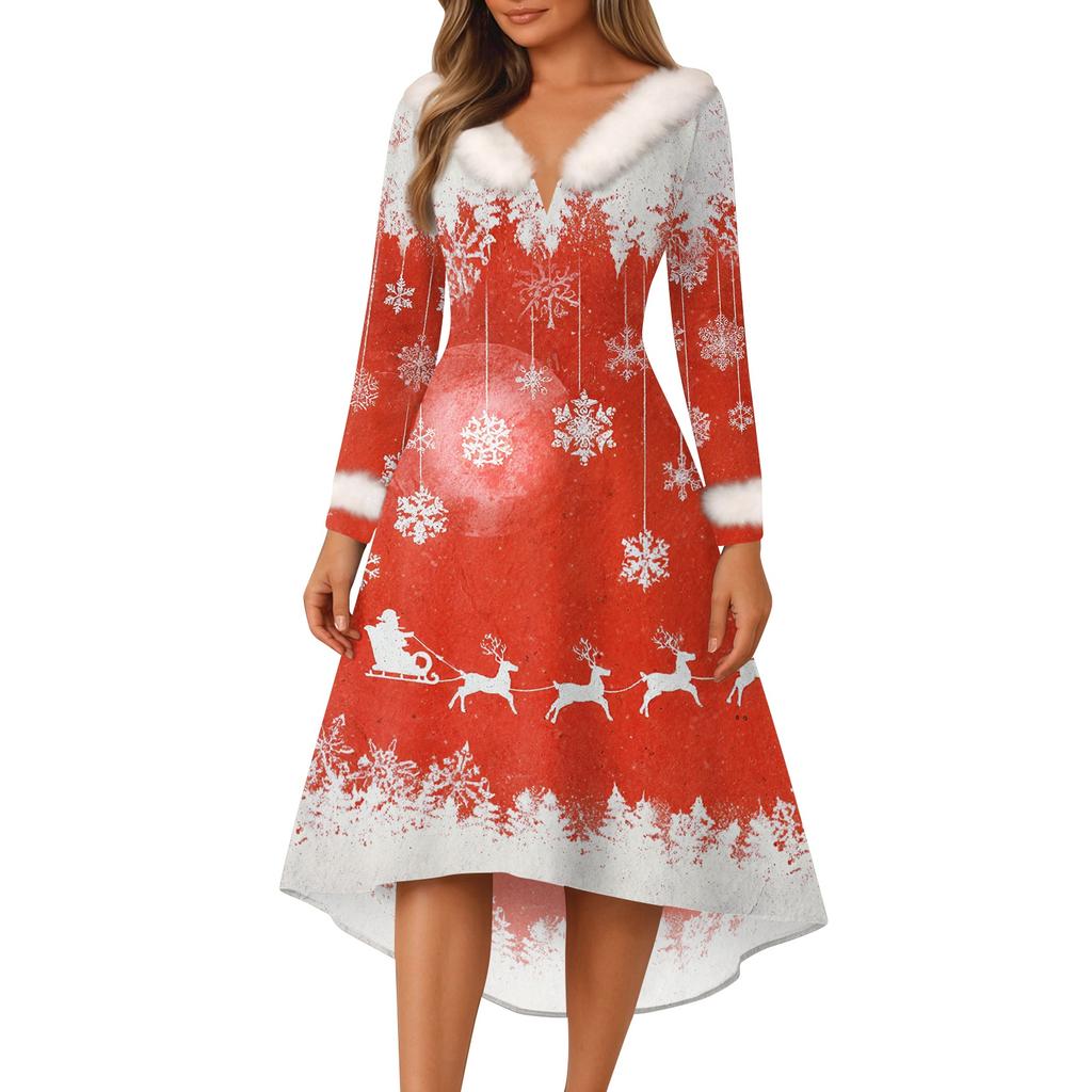 Рождественские платья с принтом для женщин, винтажное рождественское платье миди, повседневные платья, коктейльное платье, вечерние праздничные платья