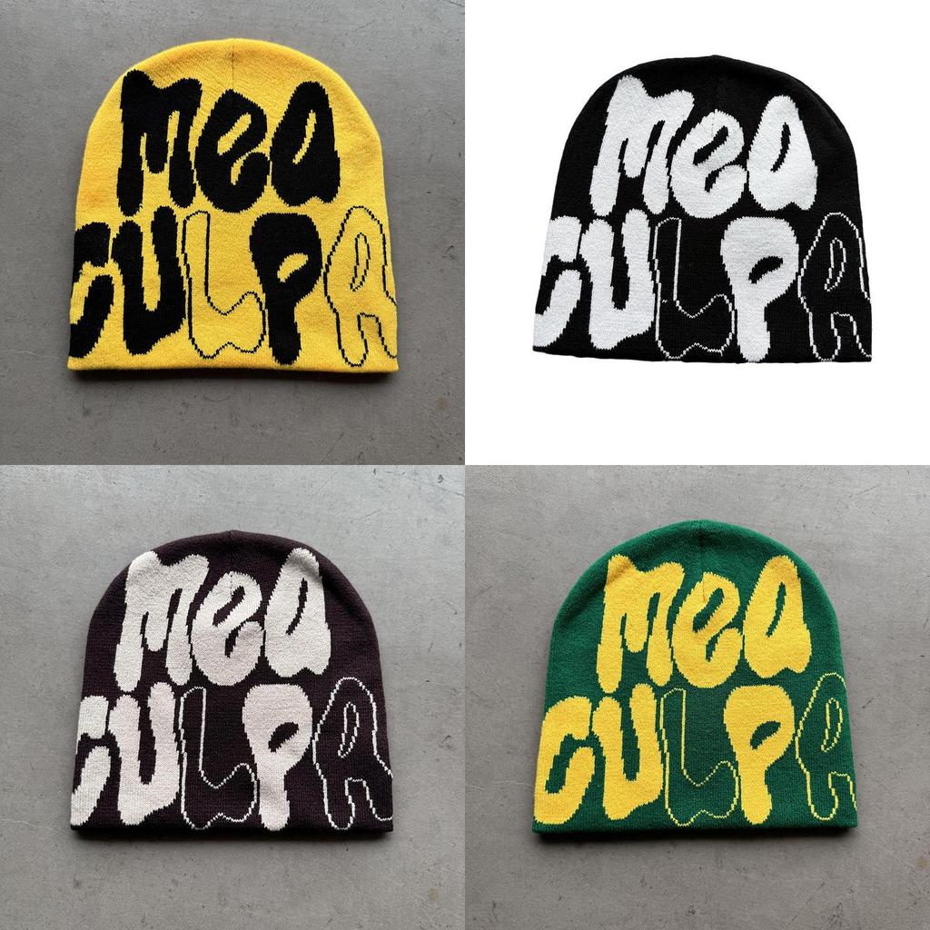 Knit Hat For Men And Women With Letter Pattern Warm Acrylic Winter Accessory