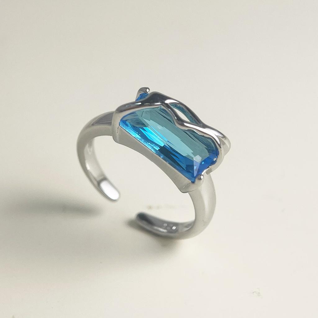 925 Sterling Silver Rings for Women Couple Minimalist Handmade Blue Stone Ring Fine Jewelry Gift Prevent Allergy