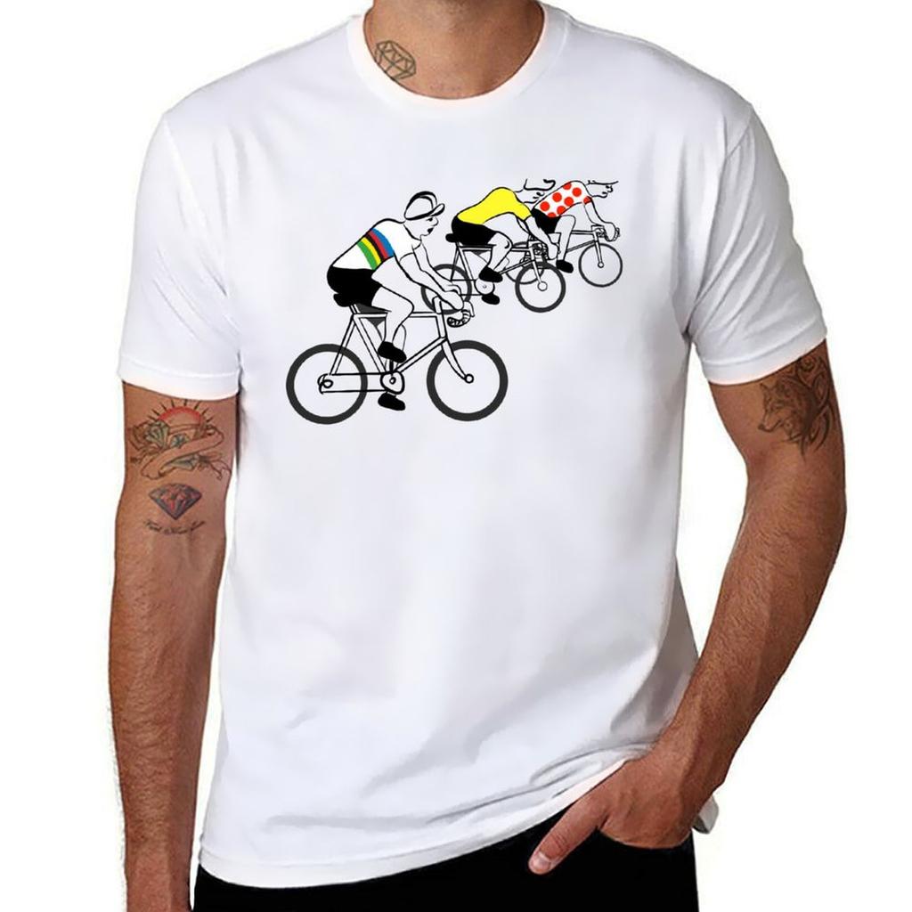 Vintage Cycling Figures With Colored Jerseys Tshirt Sports Basic Short Sleeve Tshirt