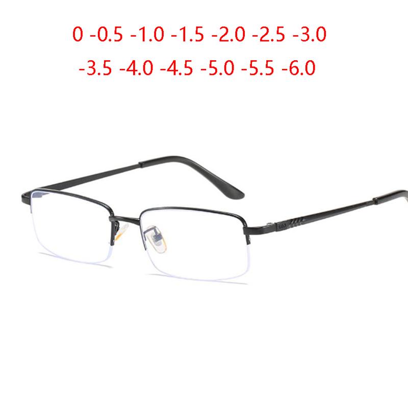 Metal Half Frame Prescription Eyeglasses Men Blue Light Blocking Nearsighted Glasses Male 0 -0.5 -0.75 -1.0 To -6.0